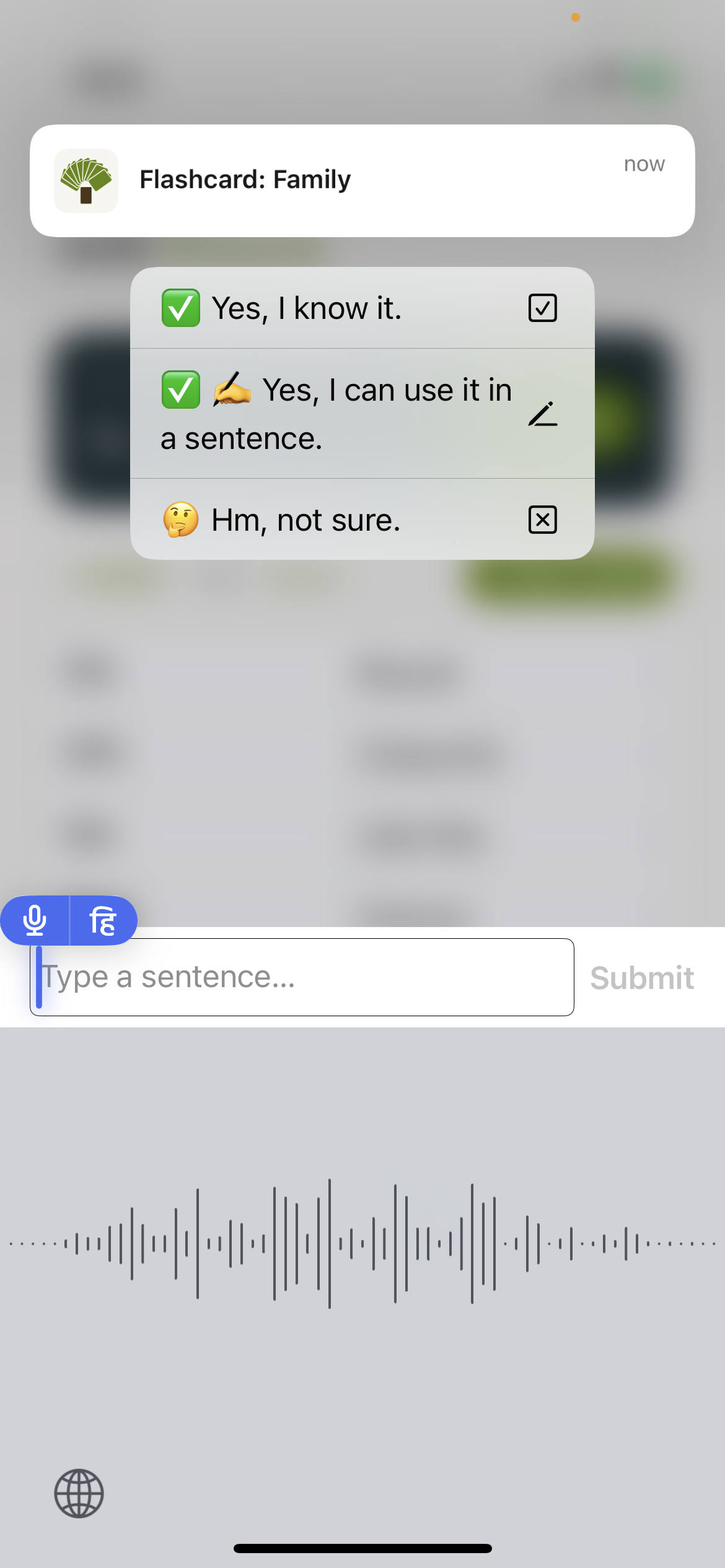 Responding to flashcard by talking